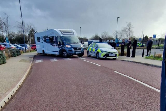 There is a large police presence at the Portsmouth Park & Ride in Tiper Lane near the M275, with reports of travellers forming up in the area.