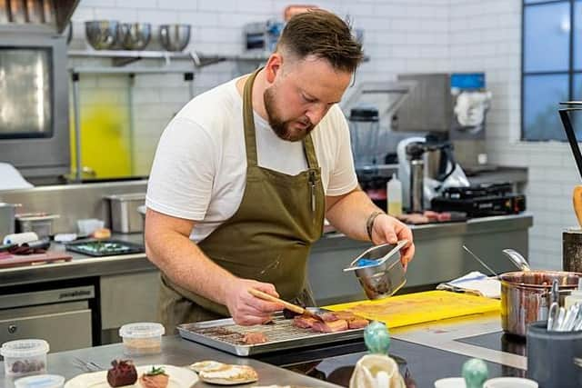 Chef Cal Byerley, from Pine Restaurant, near Newcastle, in the Great British Menu kitchen (Picture: BBC/Optomen Television Ltd/Ashleigh Brown)