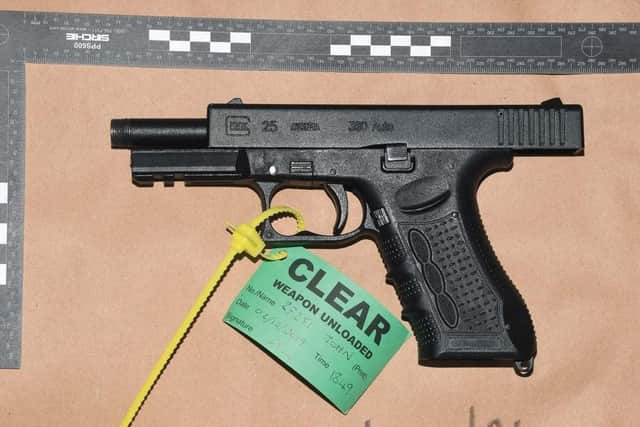 The handgun found at the unit in Clamp Farm Stables, pictured on October 2, 2019.
Jurors were shown images at Portsmouth Crown Court where Lee Matthews, James Bakes and Jason Stanley are on trial. Picture: Hampshire police