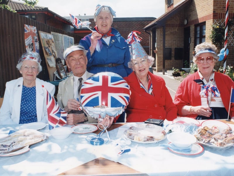 Street party at Postern Close, Fareham in May 1995 celebrating 50 years since VE Day