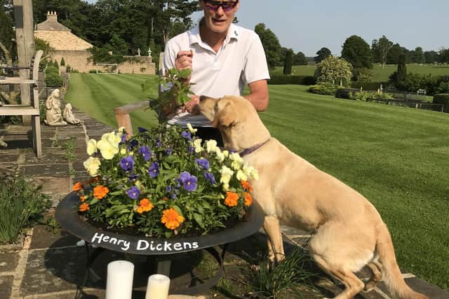 Former Pompey player Dave Thomas with his guide dog Hannah. Dave is registered blind