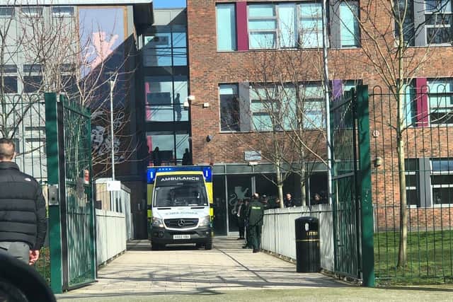 Police and ambulance crews at Charter Academy in Isambard Brunel Road, in Portsmouth city centre, on March 2 2020. Picture: Millie Salkeld