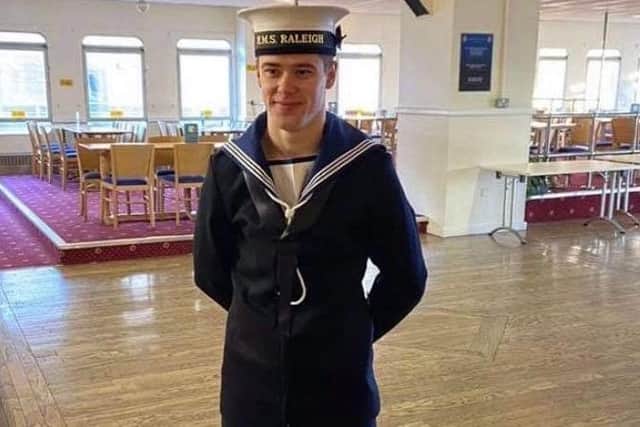 AB Brandon Hollis, 19, of Portsmouth, who is set to join HMS Queen Elizabeth as an aircraft handler on the warship's maiden operational tour later this year.
