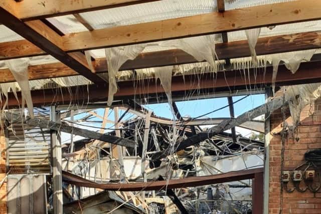 Destruction from fire at linen premises in New Road, Fratton. Pic HIWFRS