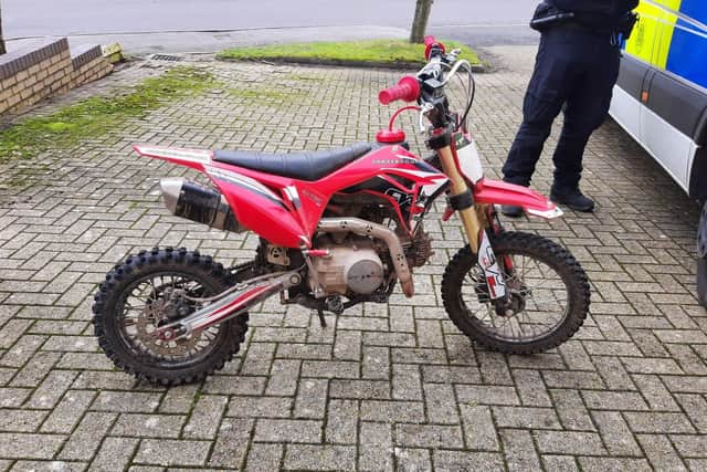 This red scrambler bike was seized for not being registered and having no owner with it. Picture: Havant Police Facebook
