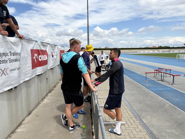 Pompey's open training session at the X-Bionic Sphere Sports Centre in Šamorín, Slovakia.