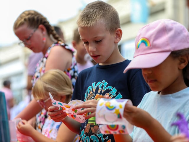 Tobias Slezak, 7, is one of several children lost in craft activities. Stoke Road Festival, GosportPicture: Chris Moorhouse (jpns 150923-27)