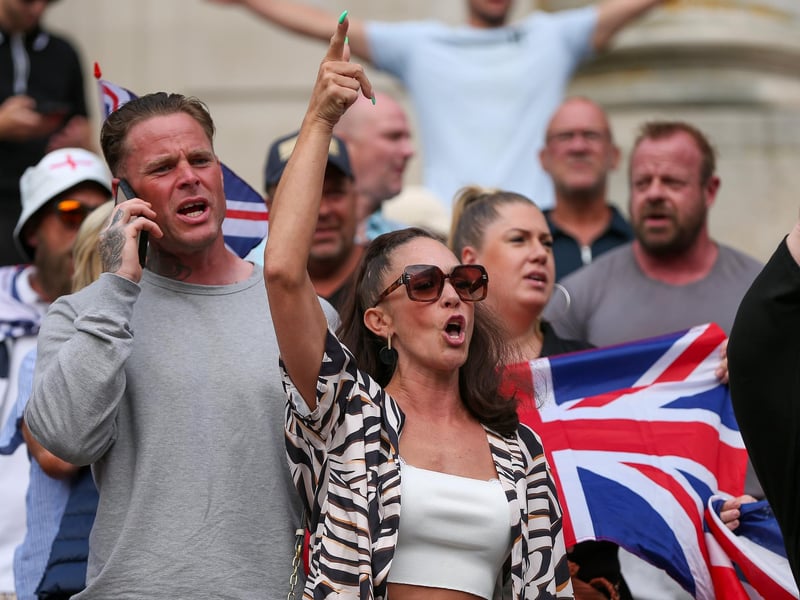 Protestors at Guildhall Square, Portsmouth. Picture: Chris  Moorhouse (030824-10)