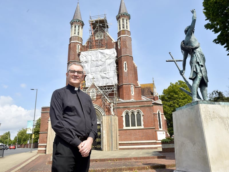 Runners will next pass their second Cathedral of the route - St John's Roman Catholic Cathedral in Bishop Crispian Way.
Pictured is: The Dean of the Cathedral Father James McAuley.
Picture: Sarah Standing
