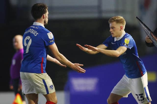 Harvey White replaced John Marquis for his Pompey debut against AFC Wimbledon. Picture: Joe Pepler