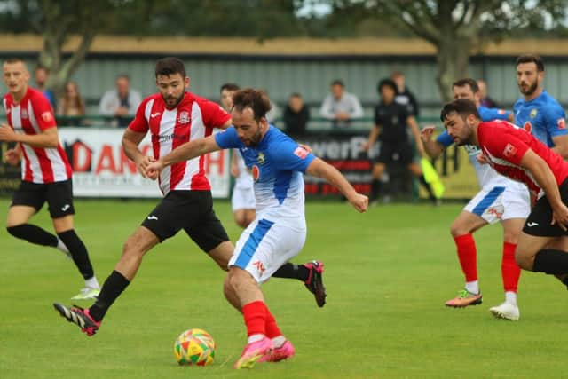 Antonio Diaz about to score  Gosport's third. Picture by Tom Phillips