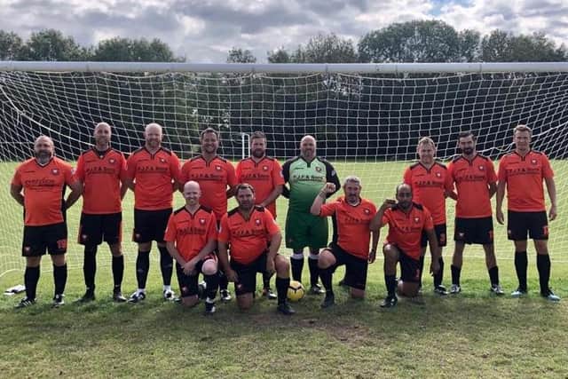 AFC Portchester Vets line-up last year. Back (from left) Lee Jones (taking part) in the running challenge), Dean Stanton (taking part), Mike Burden (no longer playing), Keith Ashton (taking part), Mike Counsell (taking part), Vinnie Stallard (not taking part), Marty Keech (taking part), Ian Clarke (not taking part) , Peter Sanderson (taking part). Front (from left): Keith McIntyre (taking part), Wayne Grant (not taking part), manager Darren Lambe (taking part), John Roby (taking part).