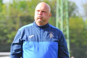 'Phew - what a relief!' - US Portsmouth boss Glenn Turnbull pictured after his side had beaten Bemerton on penalties to reach the Wessex League Cup final. Picture: Martyn White.