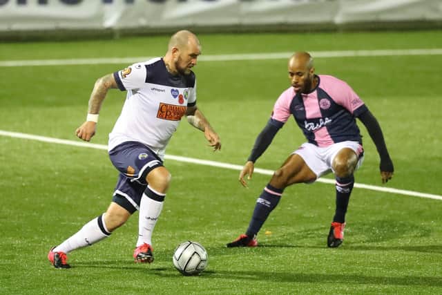 Danny Kedwell, left, was on target when Ebbsfleet staged a great comeback at Westleigh Park in April 2019. Picture by Dave Haines.