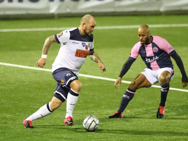 Danny Kedwell, left, was on target when Ebbsfleet staged a great comeback at Westleigh Park in April 2019. Picture by Dave Haines.