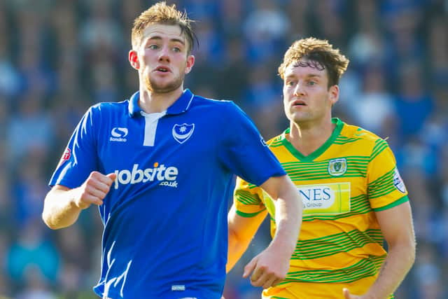Ryan Bird returned to Fratton Park in October 2015 with Yeovil, pictured here against Matt Clarke. Picture: Barry Zee,