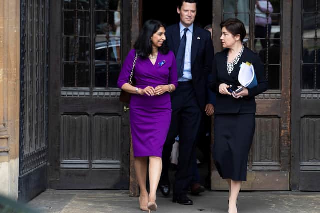 Alex Chalk, centre, UK's solicitor general, with Ukraine's prosecutor general  Iryna Venediktova, right, and Britain's attorney general and Fareham MP, Suella Braverman, left, in London for a visit to discuss how the UK can provide more support to Ukraine to bring Russian war criminals to justice. Photo: Parliament