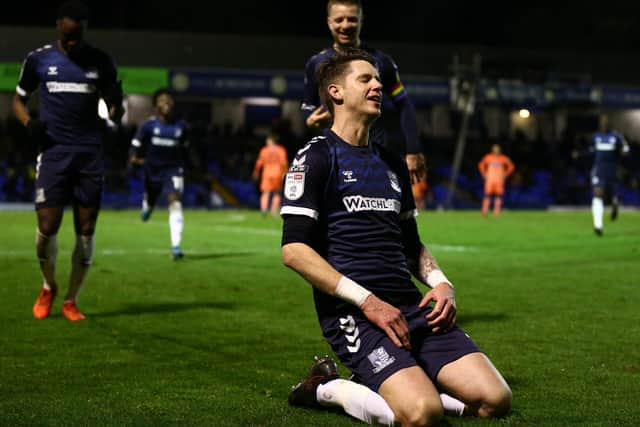 Greg Halford celebrates scoring on his debut for Southend - after being without a club for one-and-a-half years. Picture: Jacques Feeney/Getty Images