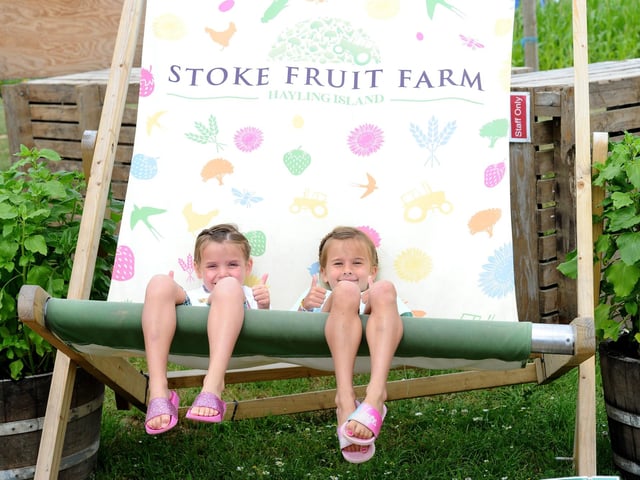 Sam's Sunflowers in Hayling Island, on Sunday, August 4, 2024.
Pictured is: (l-r) Mia Scott (5) and Neva Richardson (7) from Basingstoke.
Picture: Sarah Standing (040824-3826)
