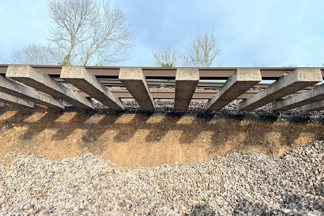 A 44-metre landslip which happened on the embankment to the northeast of Hook station in Hampshire on the line from London to Basingstoke. Photo credit should read: Network Rail/PA Wire