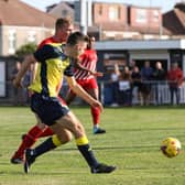 Tom Dinsmore, pictured in action for Moneyfields, netted in US Portsmouth's defeat at Brockenhurst. Picture: Chris Moorhouse   (120920-33)