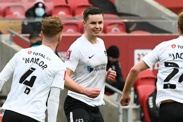 Callum Johnson celebrates scoring against Bristol City. Picture: Joe Pepler