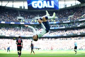 Lucas Moura celebrates after scoring against Huddersfield at the Tottenham Hotspur Stadium in April 2019. Picture: Julian Finney/Getty Images.