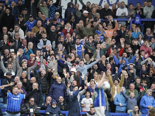 The Fratton faithful celebrate Conor Shaughnessy's injury-time winner