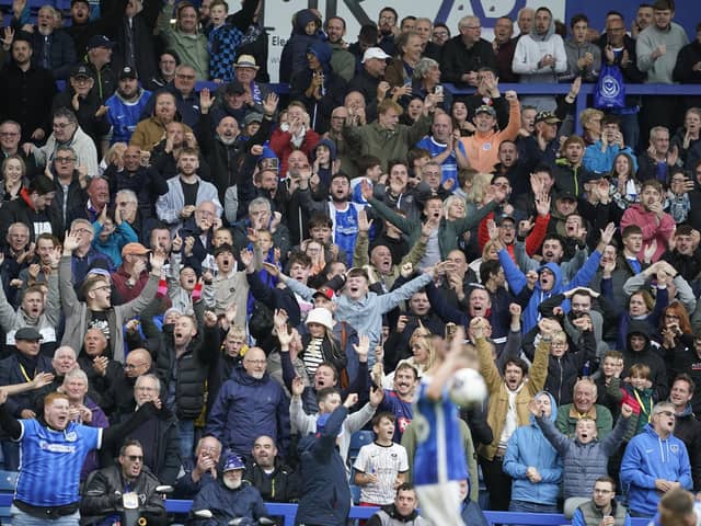 The Fratton faithful celebrate Conor Shaughnessy's injury-time winner