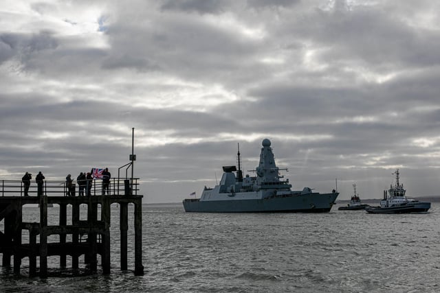 HMS Duncan entering Portsmouth Harbour on Friday, December 22 following 6 months of deployment at sea. 
Picture: Habibur Rahman