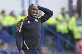 Sheffield Wednesday Manager Darren Moore  (m)  during the EFL Sky Bet League 1 match between Sheffield Wednesday and Portsmouth at Hillsborough, Sheffield, England on 30 April 2022.