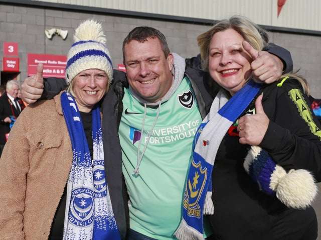 Portsmouth fans during the EFL Sky Bet League 1 match between Morecambe and Portsmouth at the Globe Arena, Morecambe, England on 12 November 2022.