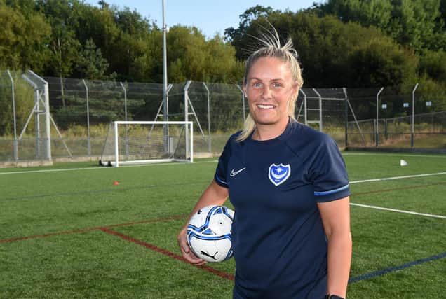 Pompey in the Community’s girl and women football development programme training at The Cowplain School in Hart Plain Avenue,Cowplain.
Pictured is: Kirsty Pearce, head of women and girls football.
Picture: Sarah Standing (090822-1589)