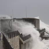 Storm Eunice causing waves to crash against the seafront in Portsmouth. Picture: Alex Shute.