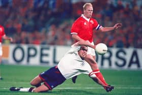 Flashback to October 1993 and David Platt is brought down by Ronald Koeman and, in a controversial decision, no penalty was given and Koeman only booked. Picture: Chris Cole/Getty Images.