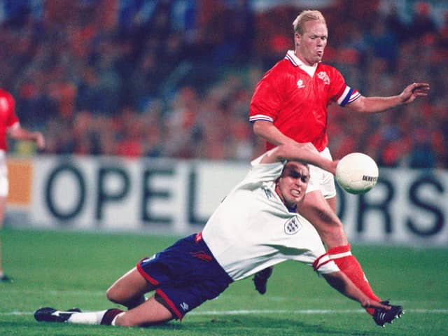 Flashback to October 1993 and David Platt is brought down by Ronald Koeman and, in a controversial decision, no penalty was given and Koeman only booked. Picture: Chris Cole/Getty Images.
