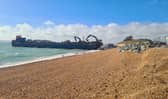 Diggers busy unloading the new rock for the sea defences near Southsea Castle. Picture: Alex Yorke