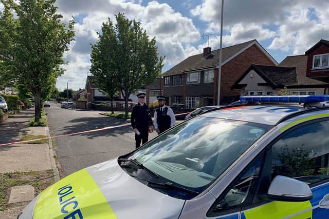 Police at the scene in Kerry Drive, Upminster, East London, where an 11-year-old boy was shot on Friday evening, suffering possibly life-changing injuries. Photo: Tom Pilgrim/PA Wire