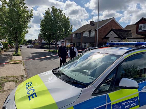 Police at the scene in Kerry Drive, Upminster, East London, where an 11-year-old boy was shot on Friday evening, suffering possibly life-changing injuries. Photo: Tom Pilgrim/PA Wire