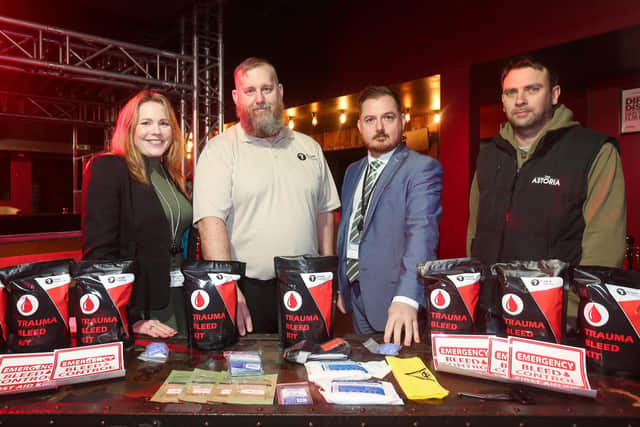 From left, detective chief inspector Helen Wilkie, Phil Carr, deputy police and crime commissioner Terry Norton and Astoria owner Alistair Ritchie. Phil Carr launches his trauma kits at Astoria, Guildhall Walk, Portsmouth
Picture: Chris Moorhouse (jpns 200323-24)