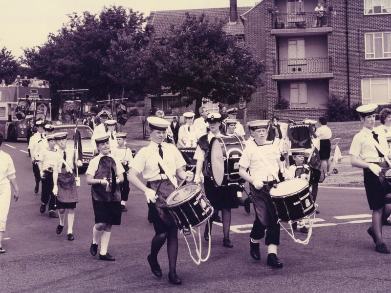 The TS Tenacity cadets leading the Paulsgrove Carnival procession, 1993. The News PP5627