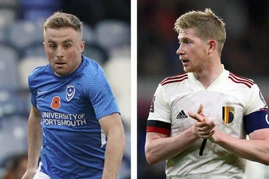Pompey midfielder Joe Morrell, left, and Kevin de Bruyne