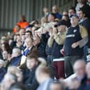 Portsmouth fans during the EFL Sky Bet League 1 match between Morecambe and Portsmouth at the Globe Arena, Morecambe, England on 12 November 2022.