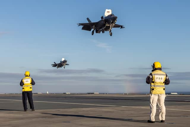 F35-B Lightning Jets on HMS Queen Elizabeth. Photographer: AS1 Natalie Adams