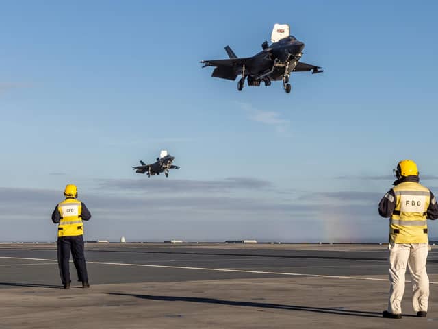 F35-B Lightning Jets on HMS Queen Elizabeth. Photographer: AS1 Natalie Adams