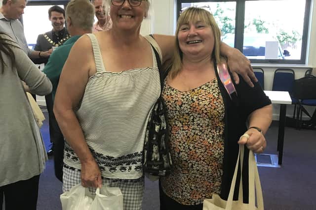 Left to right: Elaine Colbourne, 56, with friend Sharon Crouch, 56.