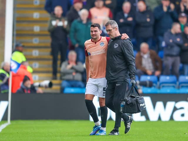 Regan Poole was forced off in the 11th minute at Chesterfield after sustaining a twisted knee. Picture: Simon Davies/ProSportsImages
