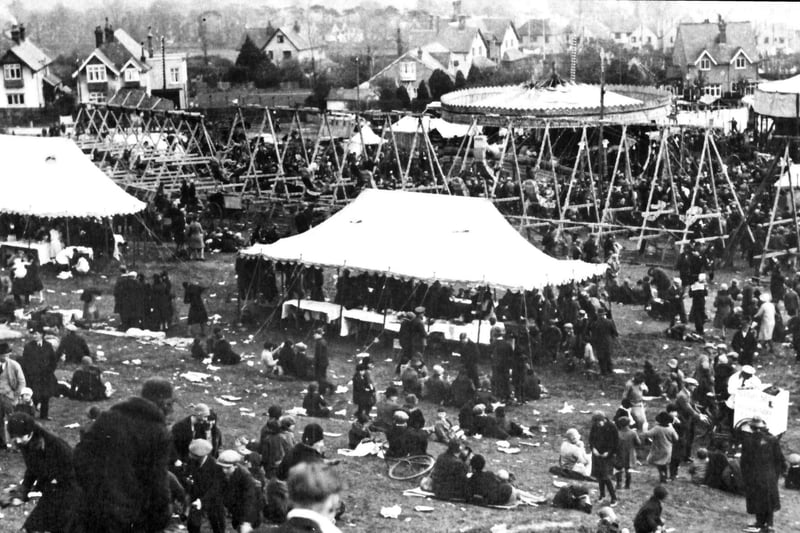 The fairground on the slopes of Portsdown Hill 1930. It was located to the west of the old A3.