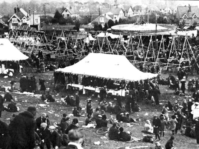 The fairground on the slopes of Portsdown Hill 1930. It was located to the west of the old A3.