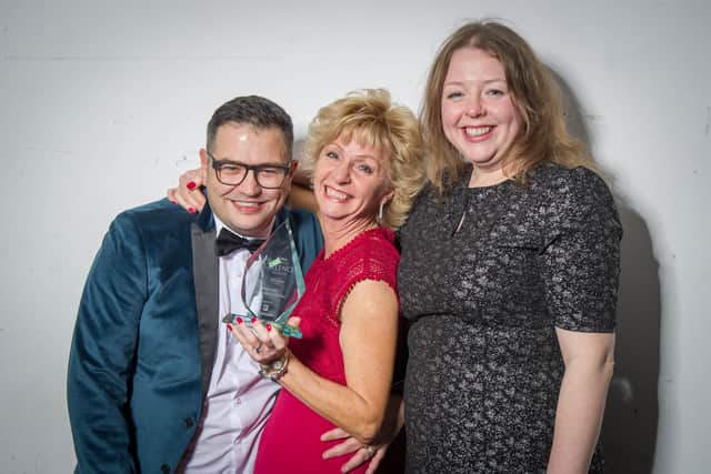 Overall Business of the Year 2020 winners Donna Robinson with Steven Embleton of My Learning Cloud with Sue Ball from Verisona Law (centre).